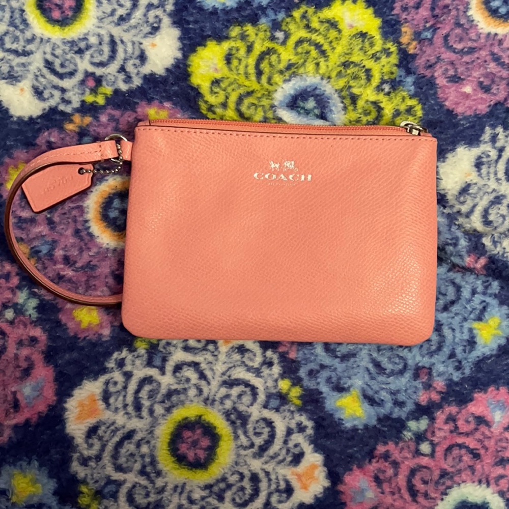 Coach coral leather zip pouch wristlet